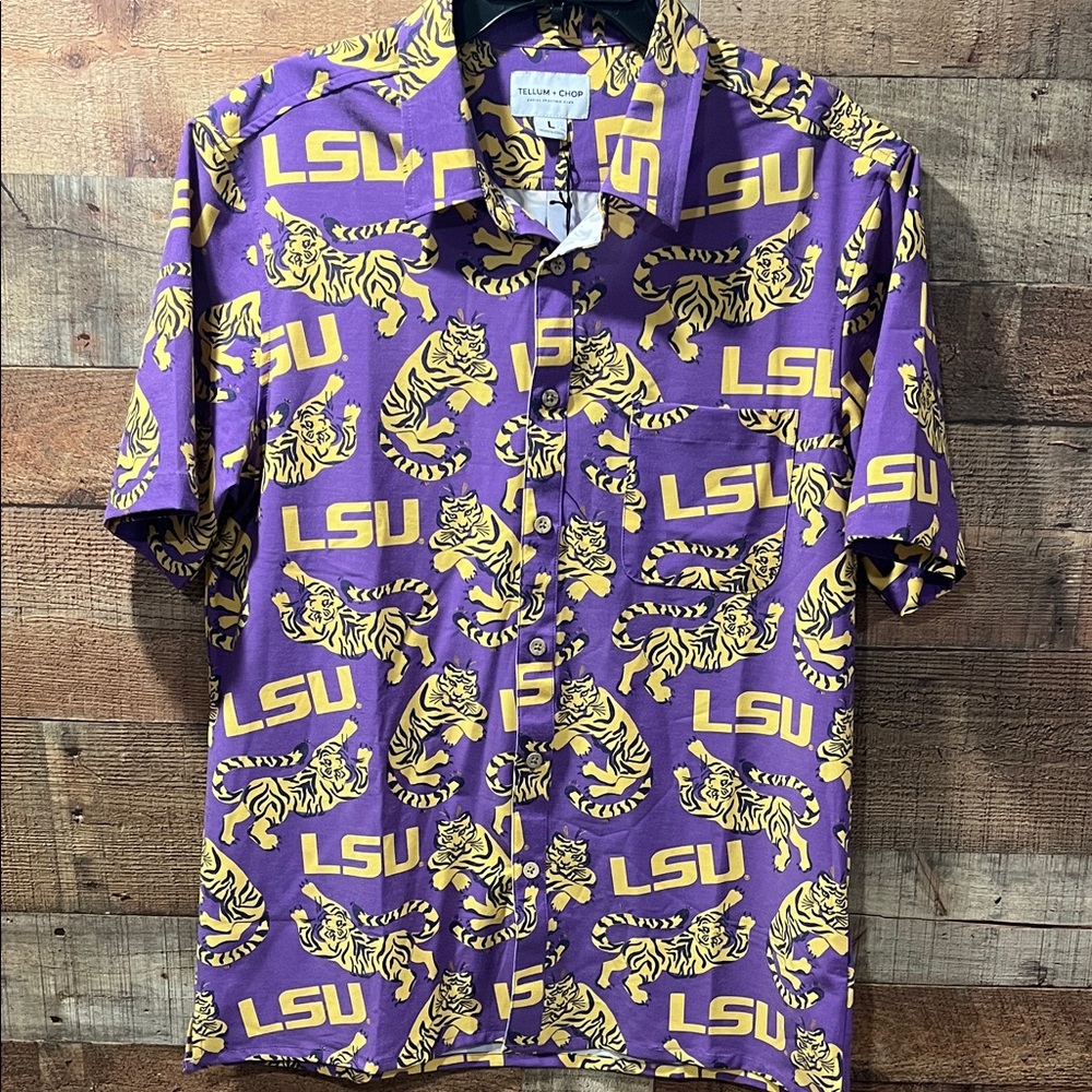 LSU Tigers Short-Sleeve Button-Up Shirt Tellum + Chop men's large NWT